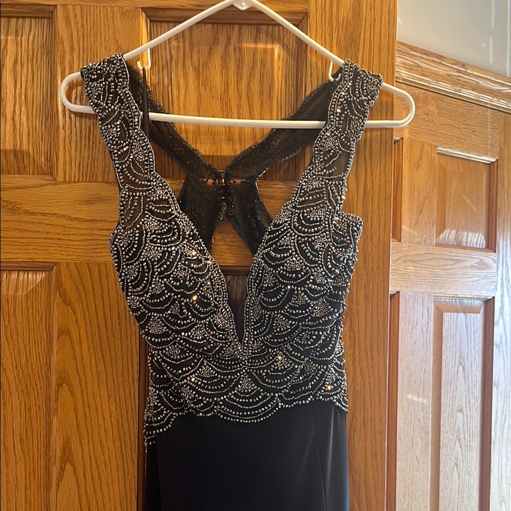 Elegant Black Beaded Evening Dress